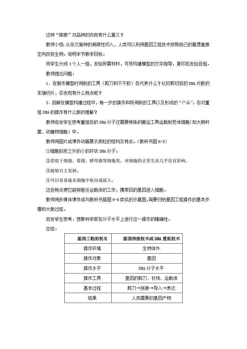 高中生物人教版必修二 第六章从杂交育种到基因工程6.2基因工程及其应用A1教案02