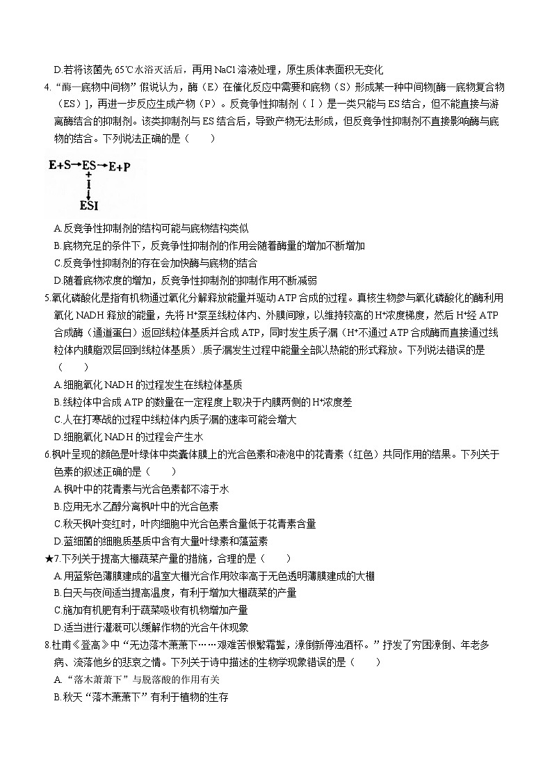 湖南省长沙市一中2024届高三月考卷（一）生物试题第2页