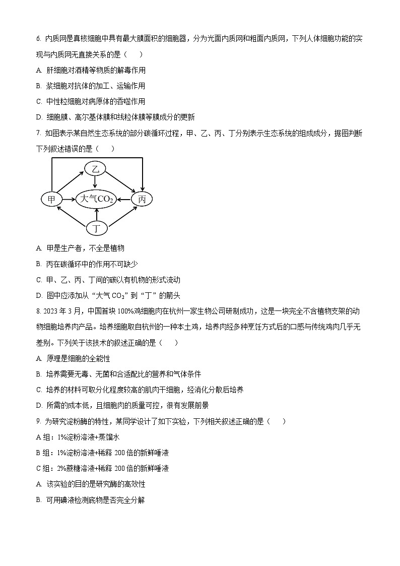 浙江省七彩阳光新高考研究联盟2023-2024学年高三上学期返校联考生物试题（原卷版）第2页