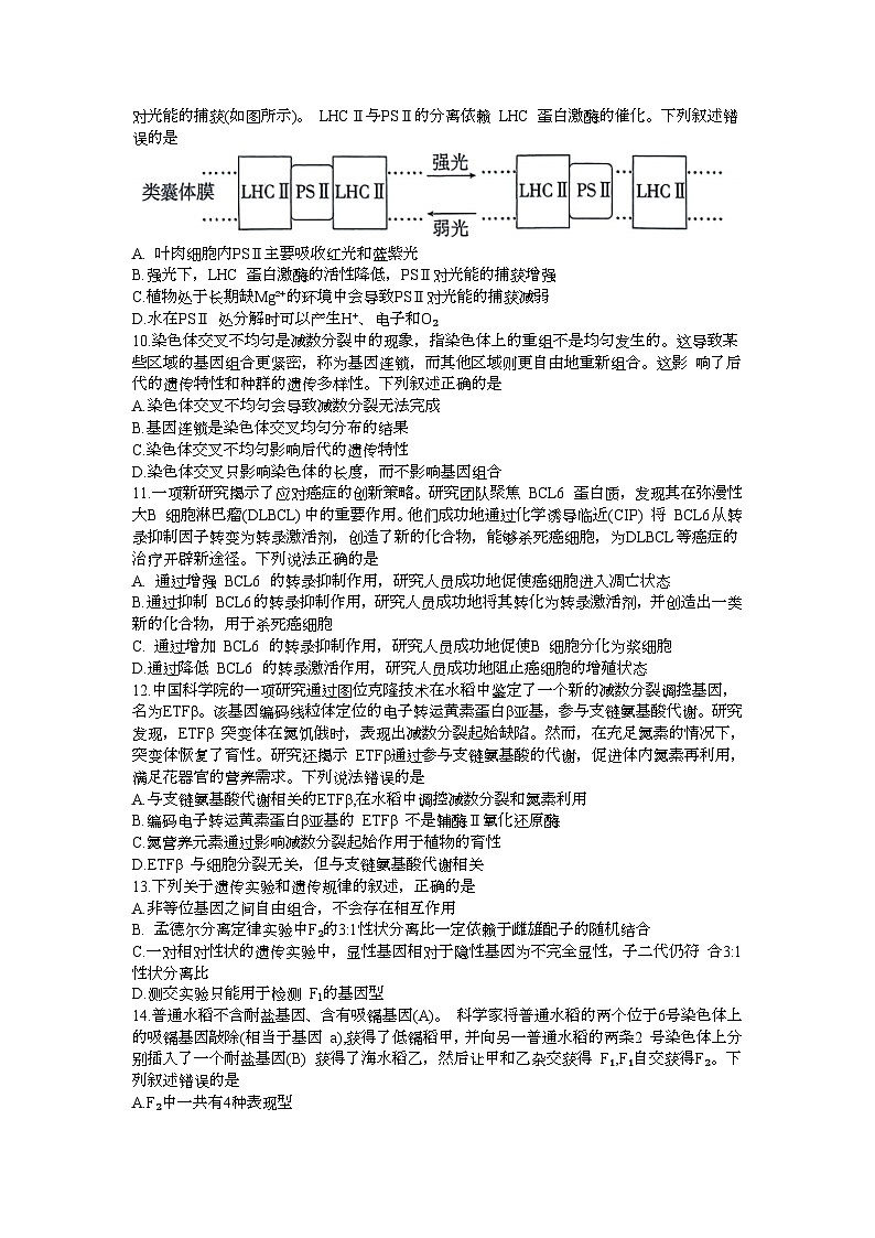 山东省新高考联合质量测评2023-2024学年高三上学期开学联考生物试题03