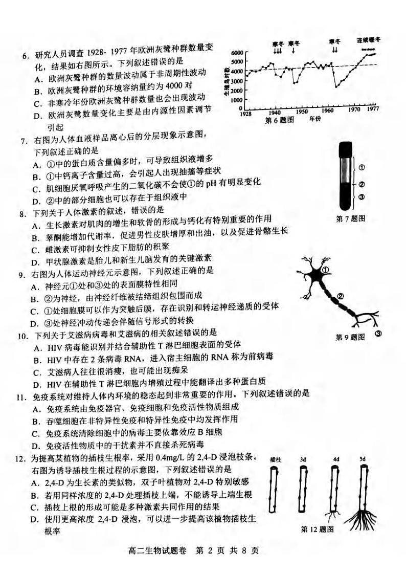 _生物｜浙江省杭州地区（含周边）重点中学2024届高二上学期期中备考生物试卷及答案第2页