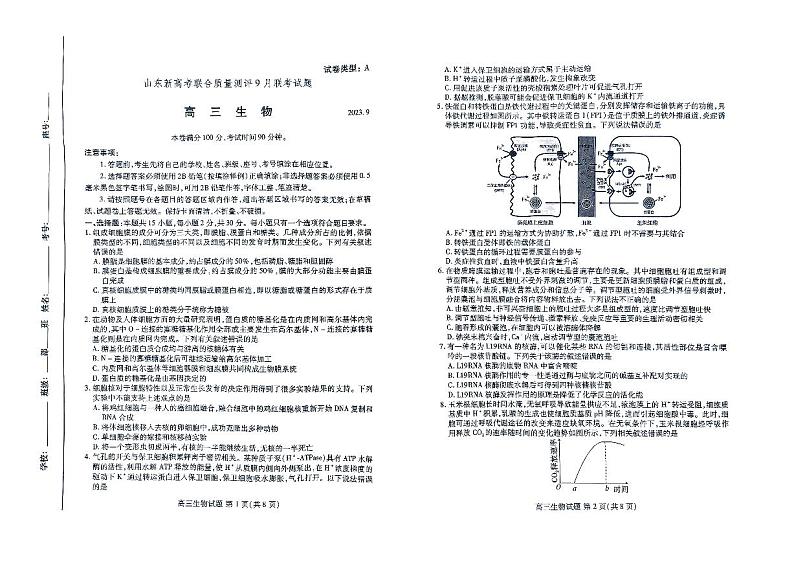 2024山东省新高考联合质量测评高三上学期开学联考生物PDF版含答案01