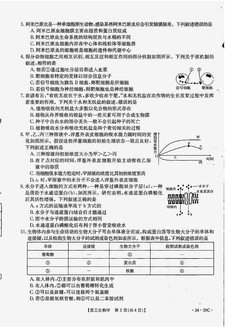2024贵州省高三上学期9月月考试题生物PDF版含解析02