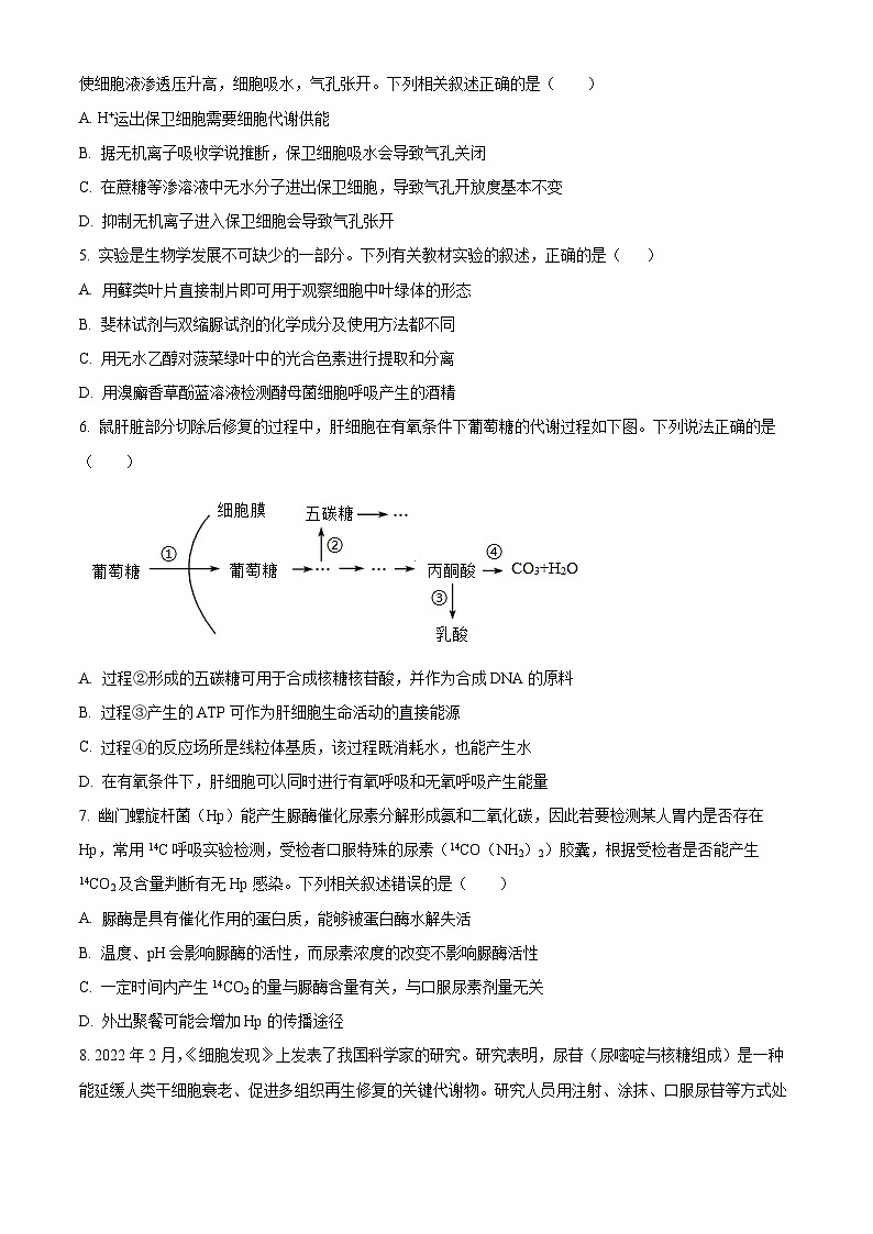 2024阳泉一中高二上学期开学生物试题含解析02