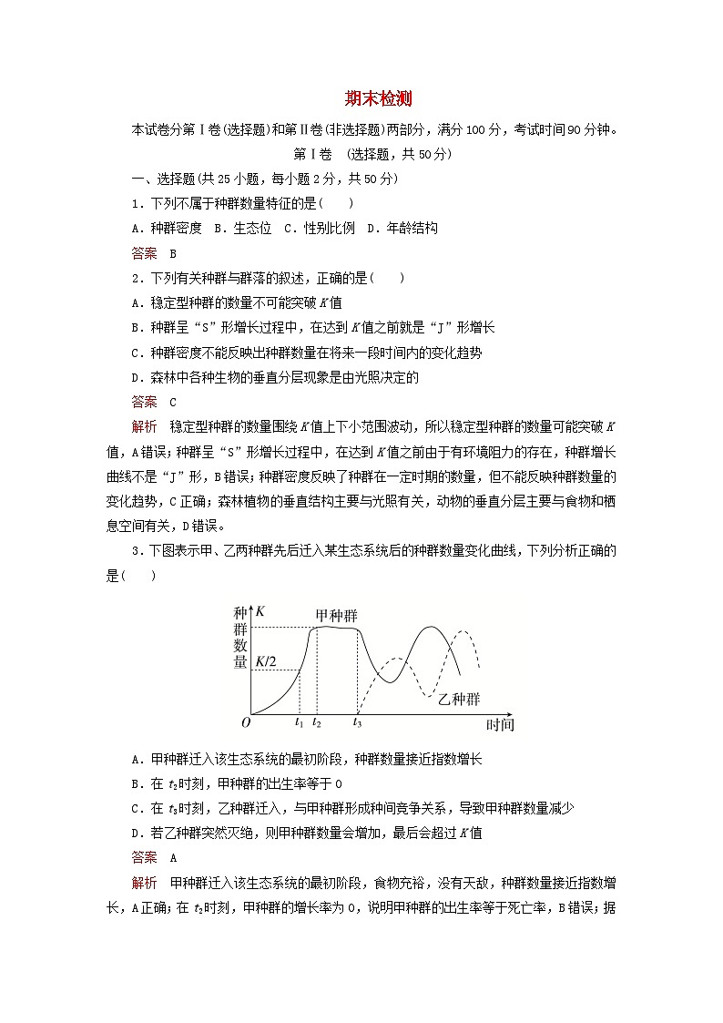 2023新教材高中生物期末检测新人教版选择性必修2第1页