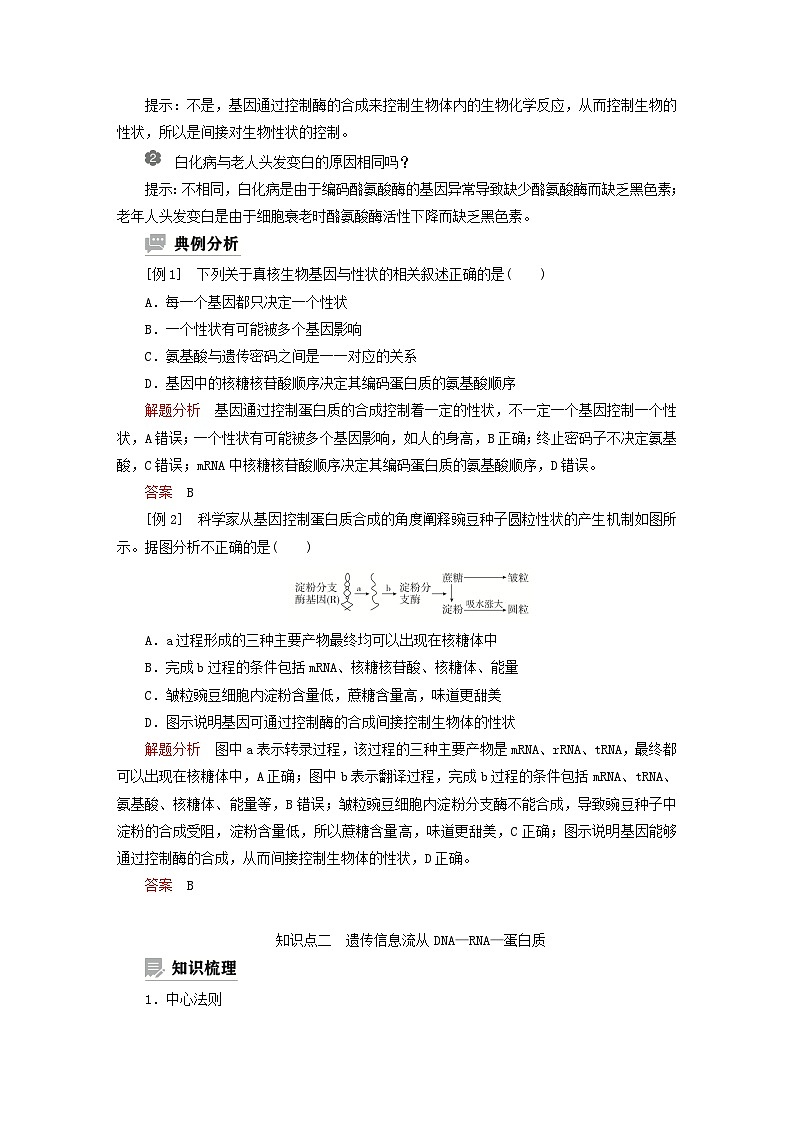2023新教材高中生物第三章遗传的分子基础第四节基因控制蛋白质合成第二课时基因控制生物体的性状中心法则学案浙科版必修202