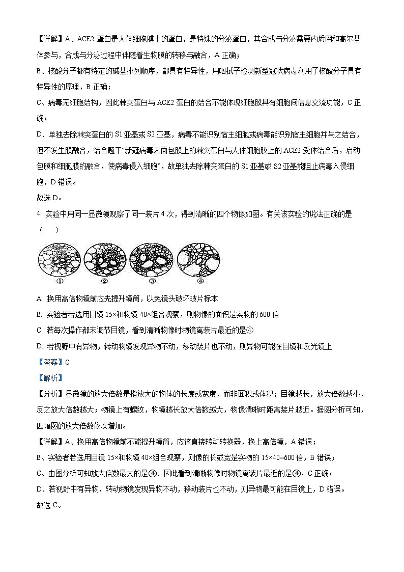 重庆市渝北中学2023-2024学年高三8月月考质量监测生物试题含解析第3页