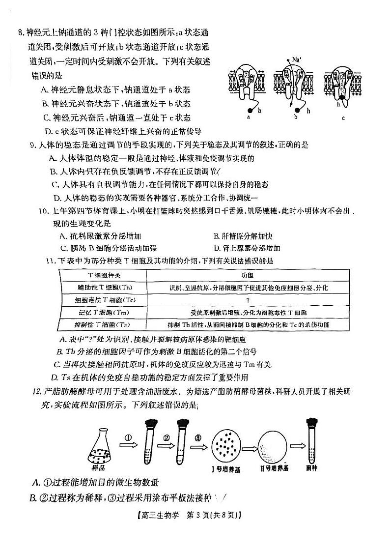 2024届大庆市高三一模生物试卷含答案解析03