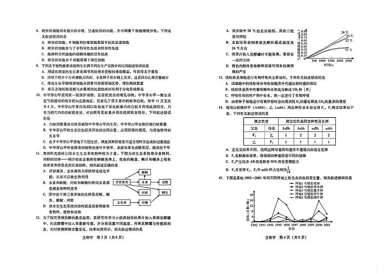 广东省2024届高中毕业班高考第一次调研考试生物试题及答案02