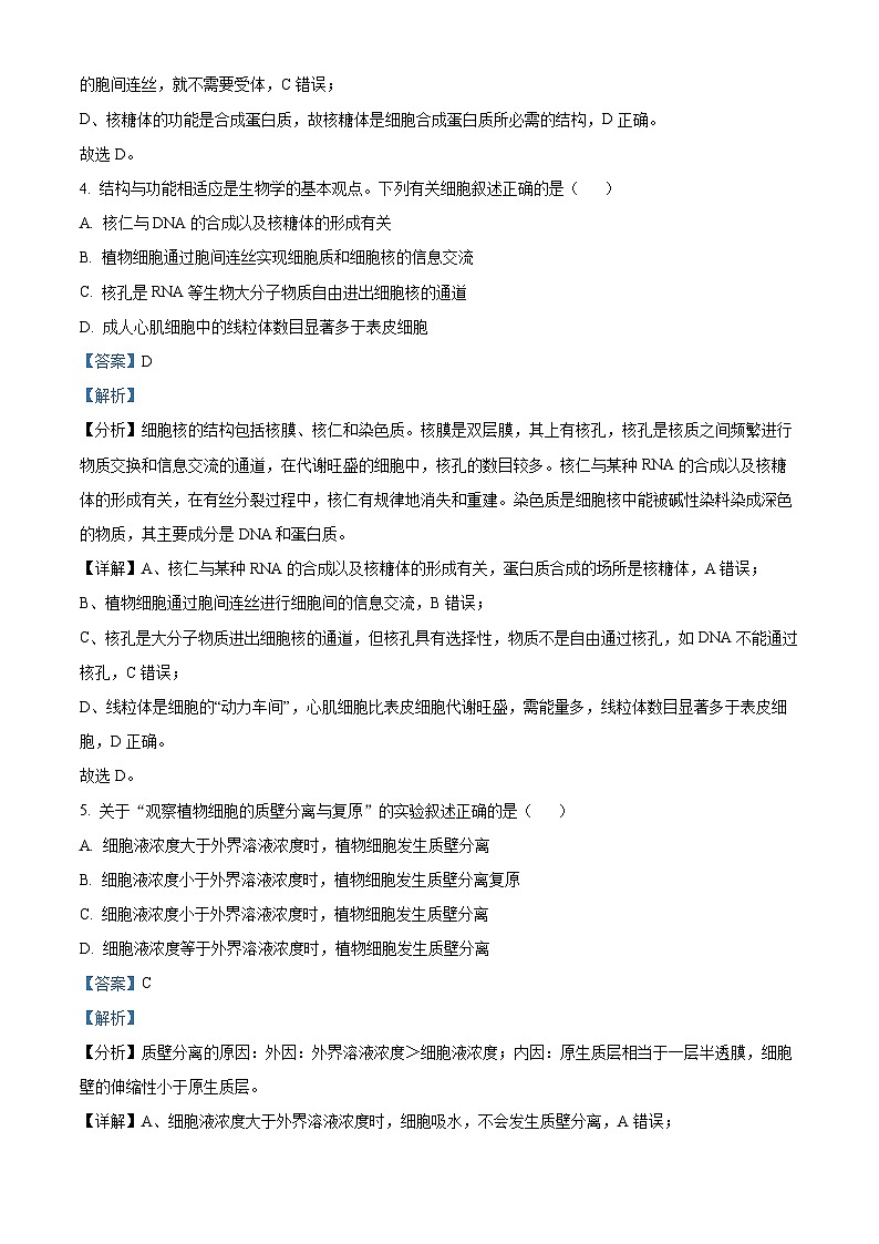 2024泸州泸县四中高二上学期开学考试生物试题含解析03