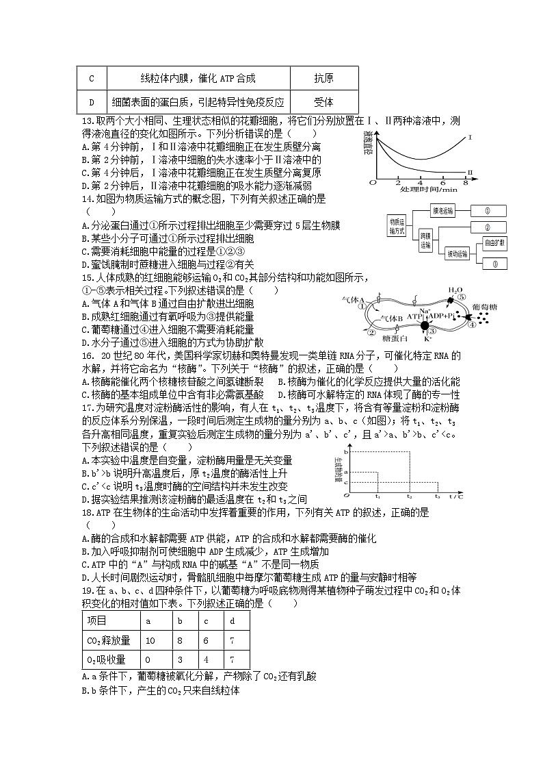 四川省德阳市第五中学2023-2024学年高三上学期开学考试生物试题03