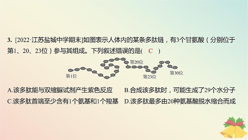 江苏专版2023_2024学年新教材高中生物第一章细胞的分子组成第三节细胞中的蛋白质和核酸第一课时细胞的功能主要由蛋白质完成分层作业课件苏教版必修103