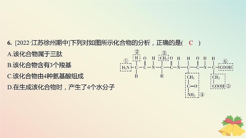 江苏专版2023_2024学年新教材高中生物第一章细胞的分子组成第三节细胞中的蛋白质和核酸第一课时细胞的功能主要由蛋白质完成分层作业课件苏教版必修107