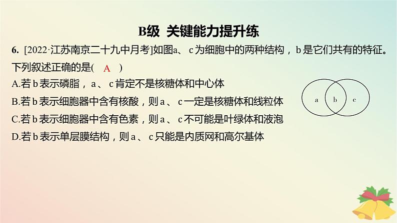 江苏专版2023_2024学年新教材高中生物第二章细胞的结构和生命活动第二节细胞__生命活动的基本单位第二课时结构与功能独特的细胞器分层作业课件苏教版必修1第6页