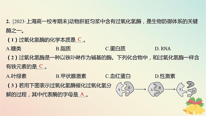 江苏专版2023_2024学年新教材高中生物第三章细胞中能量的转换和利用第一节生命活动需要酶和能源物质第二课时影响酶促反应速率的因素分层作业课件苏教版必修103