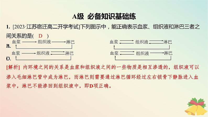 江苏专版2023_2024学年新教材高中生物第二章人体内环境与稳态第一节内环境的稳态分层作业课件苏教版选择性必修1第2页