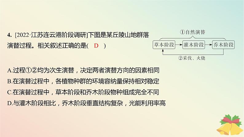 江苏专版2023_2024学年新教材高中生物第二章群落第三节生物群落的演替分层作业课件苏教版选择性必修2第4页