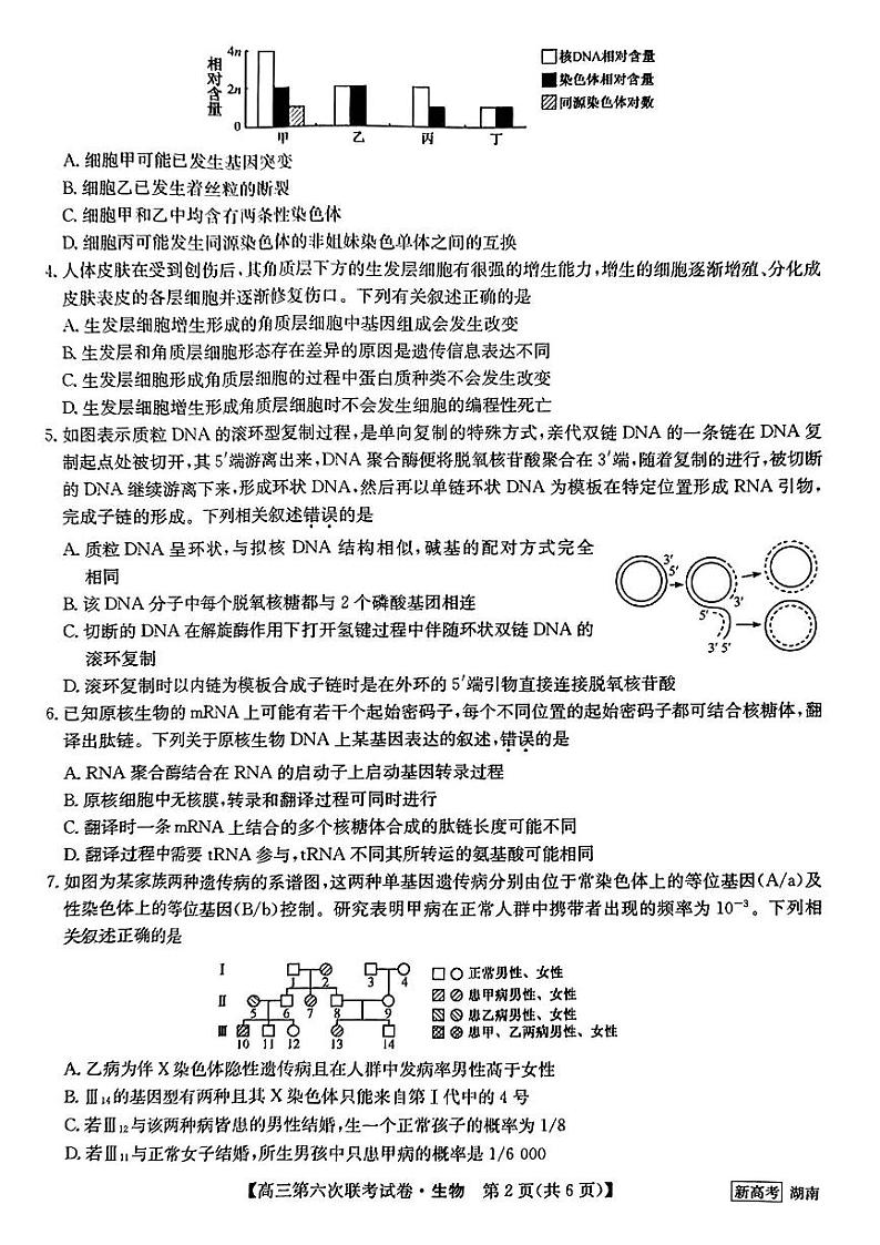 2022-2023学年高三第六次联考试卷生物试题第2页