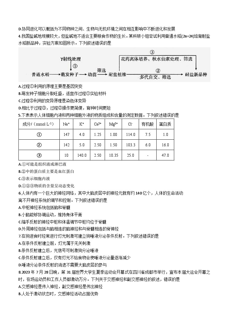 福建省部分名校2023-2024学年高二上学期入学联考生物试题第2页