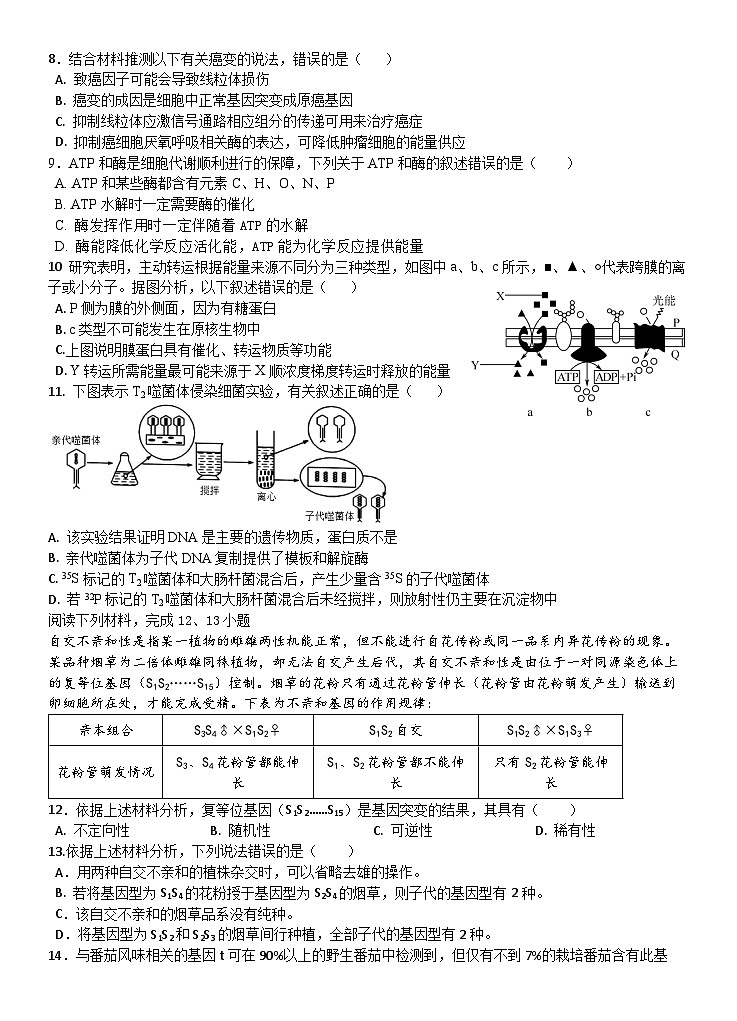 浙江省宁波市北仑中学2023-2024学年高二生物上学期期初考试试题（Word版附答案）第2页