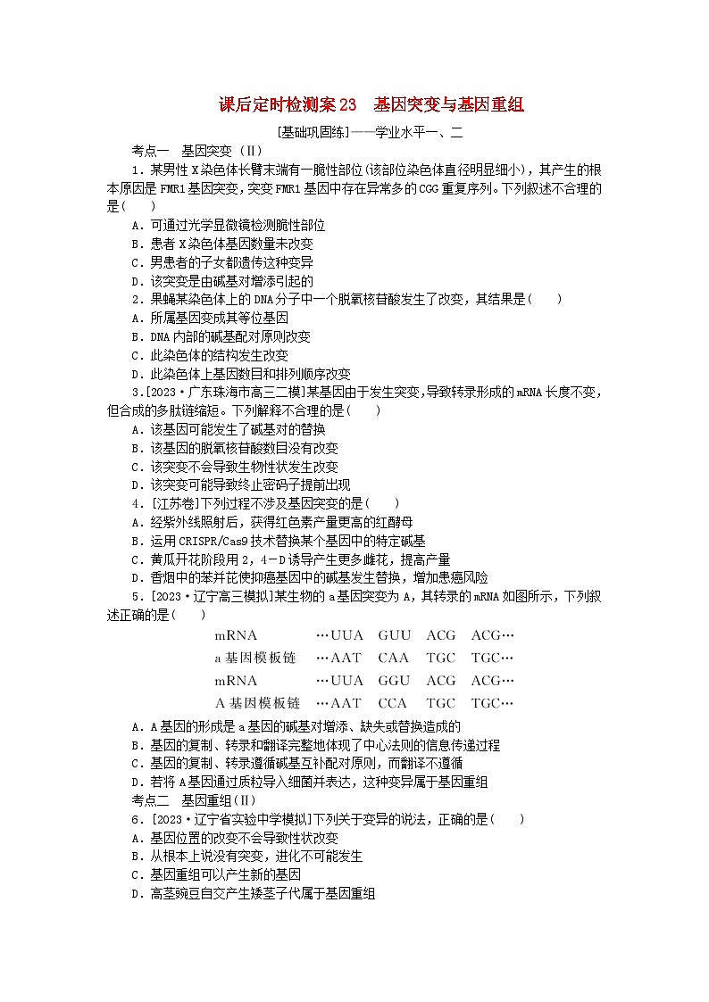 2024版新教材高考生物全程一轮总复习课后定时检测案23基因突变与基因重组第1页