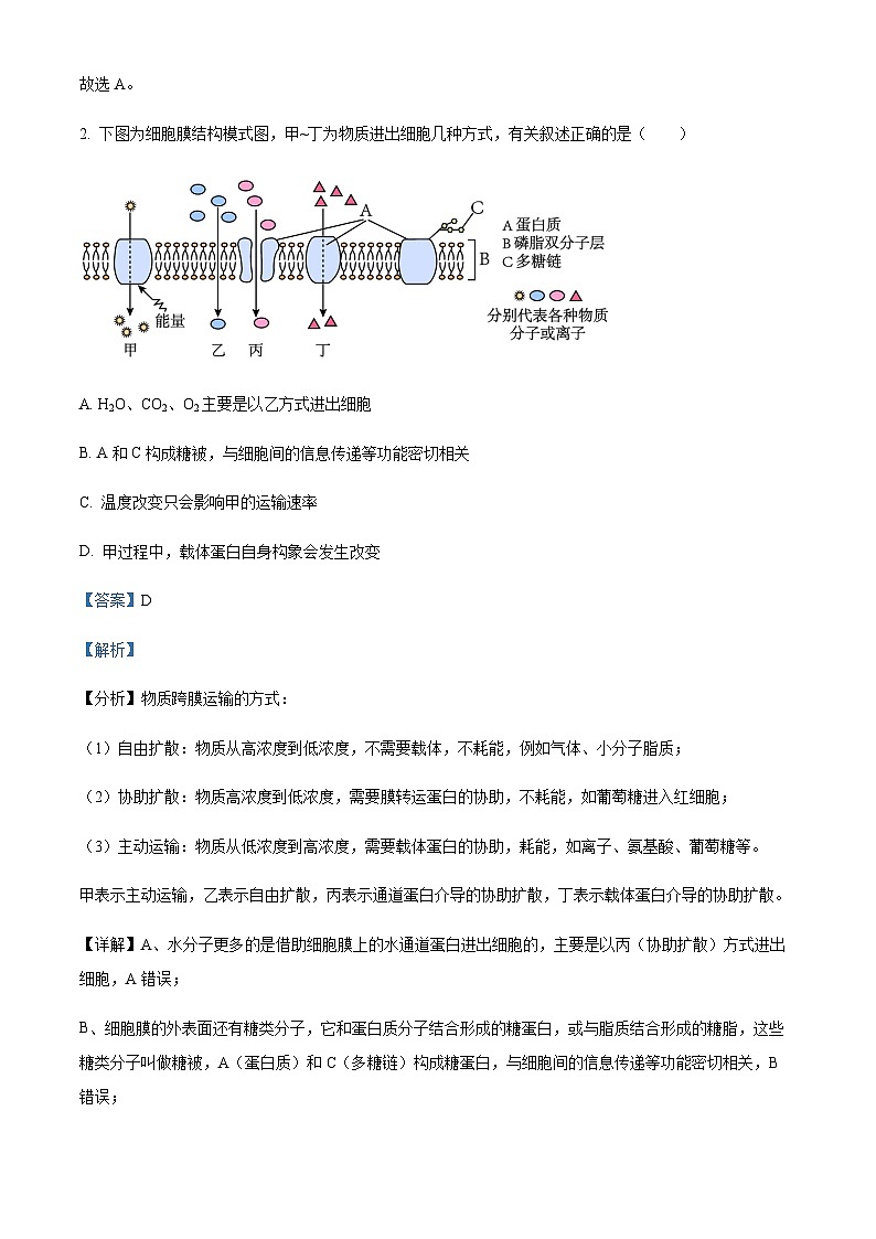2022-2023学年重庆市巴蜀中学高一下学期期中生物试题含答案02