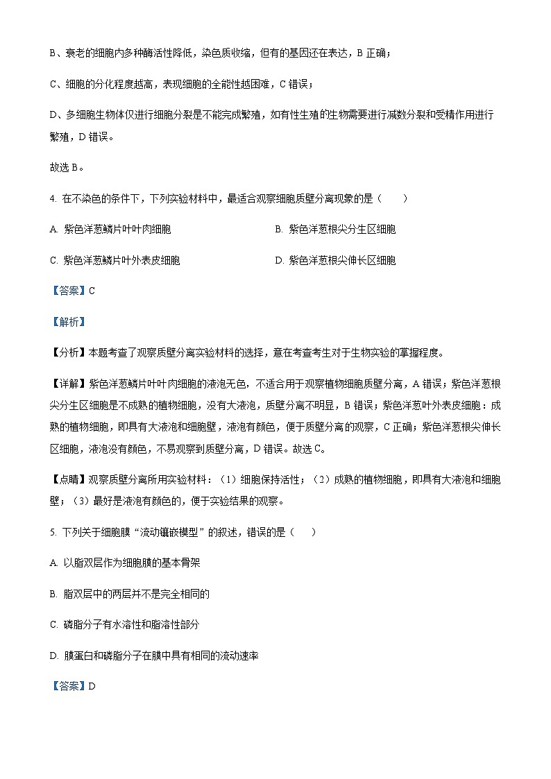 四川省宜宾市四中2022-2023学年高一6月期末生物试题  Word版含解析第3页