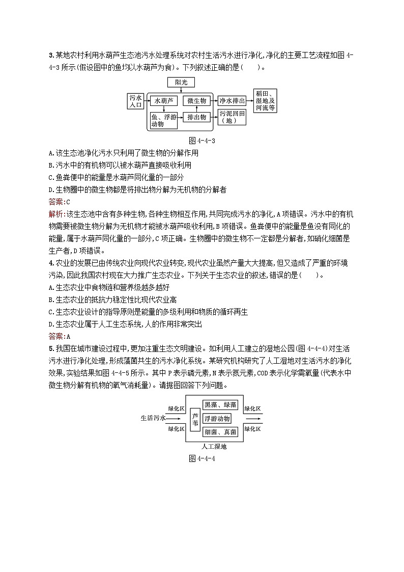新教材适用2023年高中生物第4章人与环境和谐发展第四节生态工程在环境保护中的应用课后习题北师大版选择性必修202