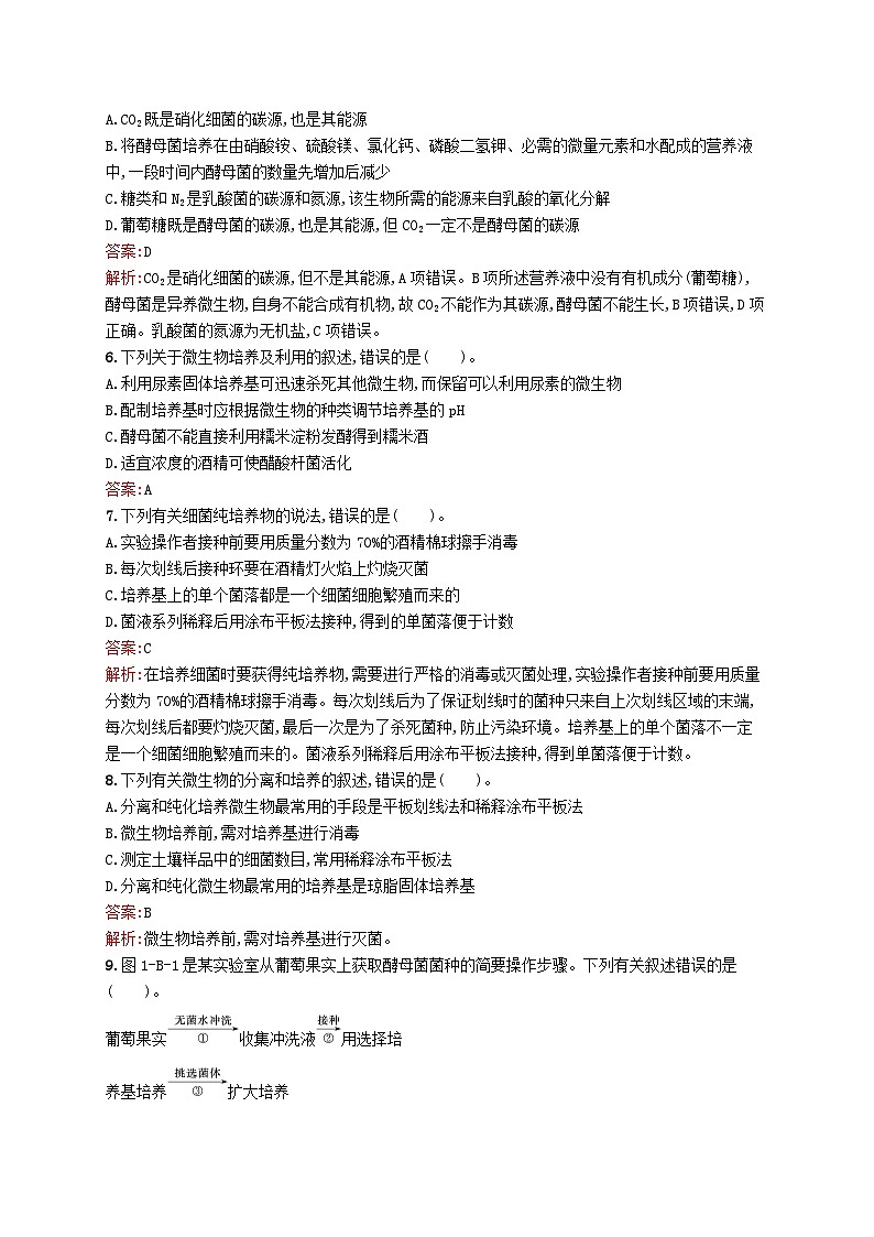 新教材适用2023年高中生物第1章发酵工程测评B北师大版选择性必修302