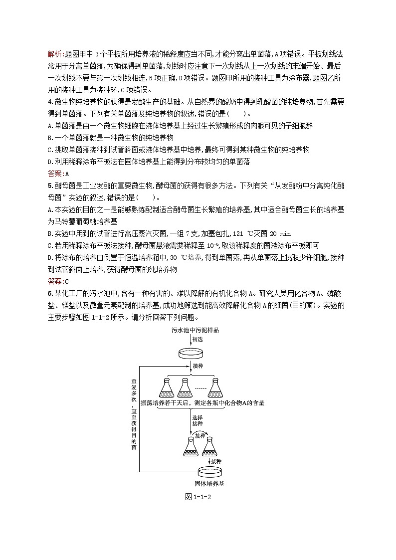 新教材适用2023年高中生物第1章发酵工程第一节微生物纯培养物的获得课后习题北师大版选择性必修302