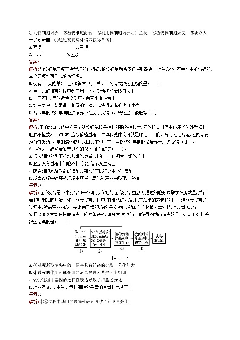 新教材适用2023年高中生物第2章细胞工程测评B北师大版选择性必修302