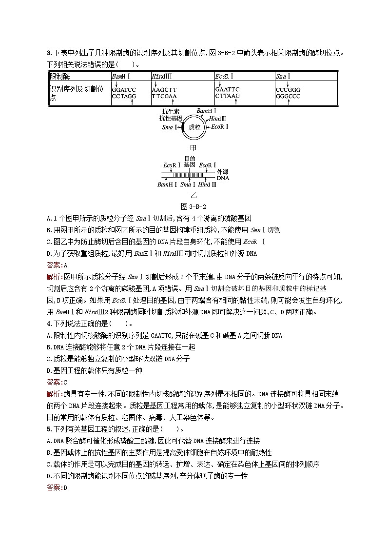 新教材适用2023年高中生物第3章基因工程测评B北师大版选择性必修302