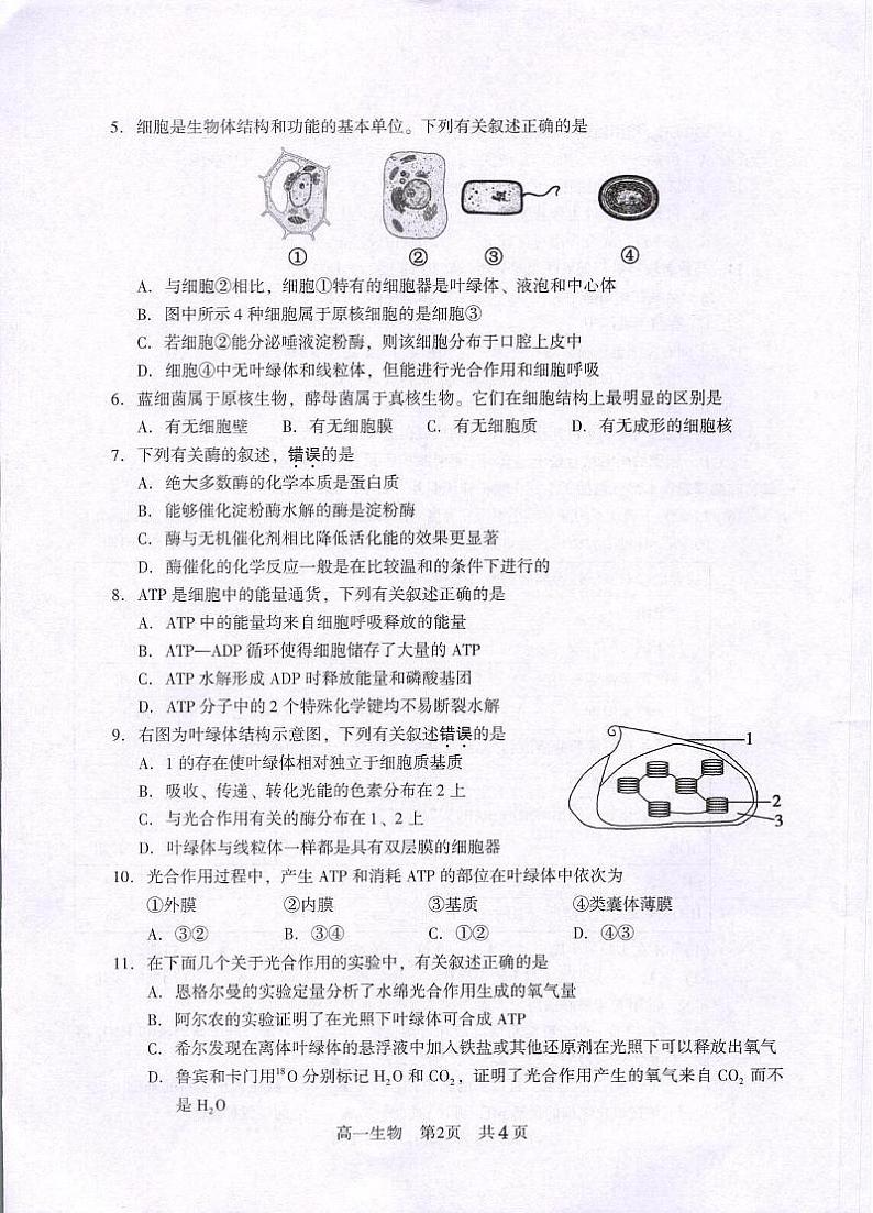 江苏省常熟市2023-2024学年高一上学期学生暑期自主学习调查生物试卷02