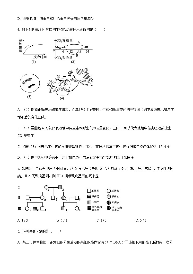 2022-2023学年四川省绵阳市三台中学高三上学期第三次教学质量测试理综生物试题含答案02