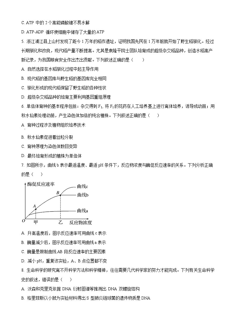 浙江省名校协作体2023-2024学年高二上学期开学考试生物试题无答案第2页