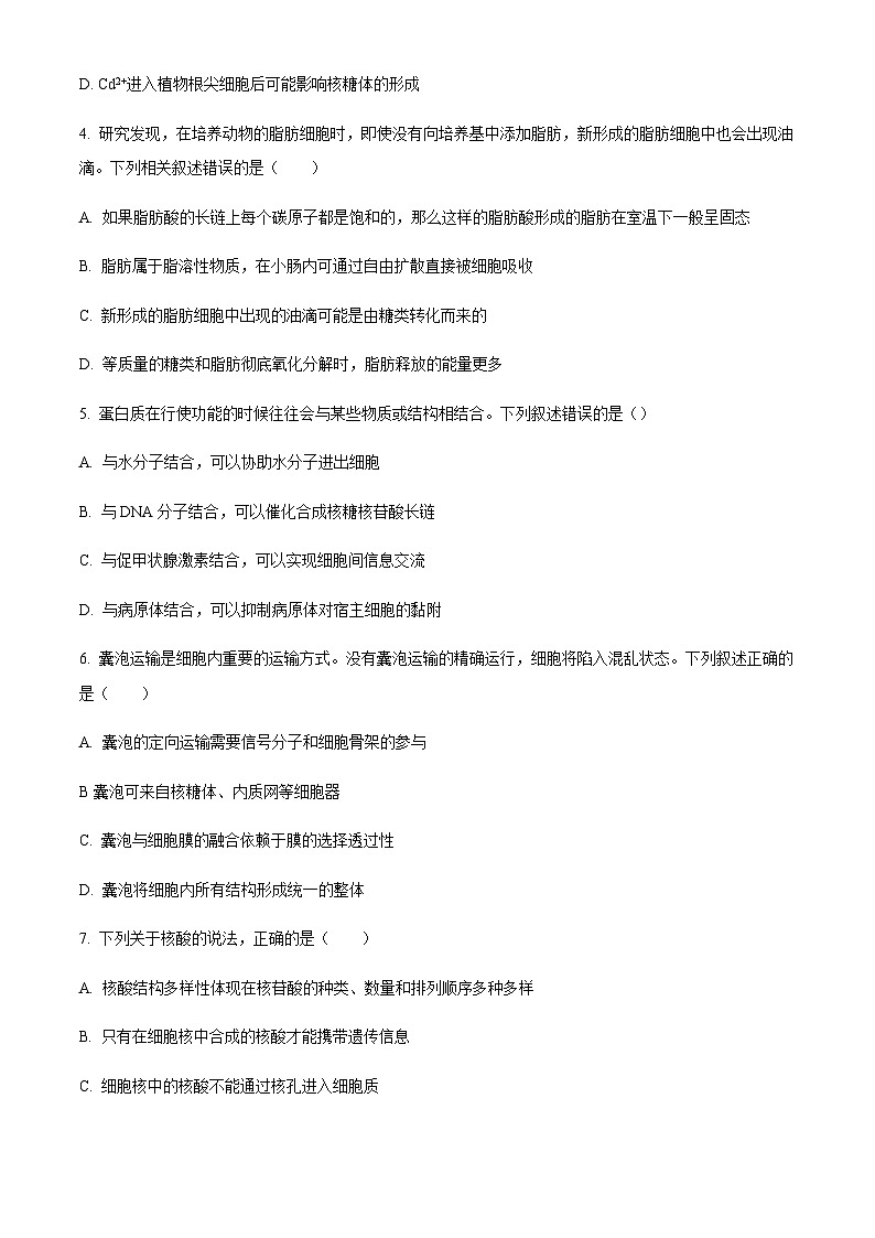 辽宁省沈阳市二中2023-2024学年高三上学期暑假阶段验收测试 生物 Word版试题第2页