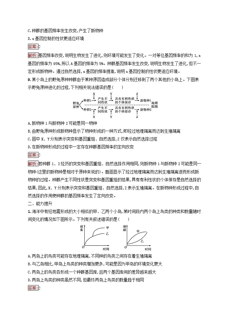 新教材适用2023年高中生物第6章生物的进化第3节种群基因组成的变化与物种的形成第2课时隔离在物种形成中的作用课后习题新人教版必修2第3页