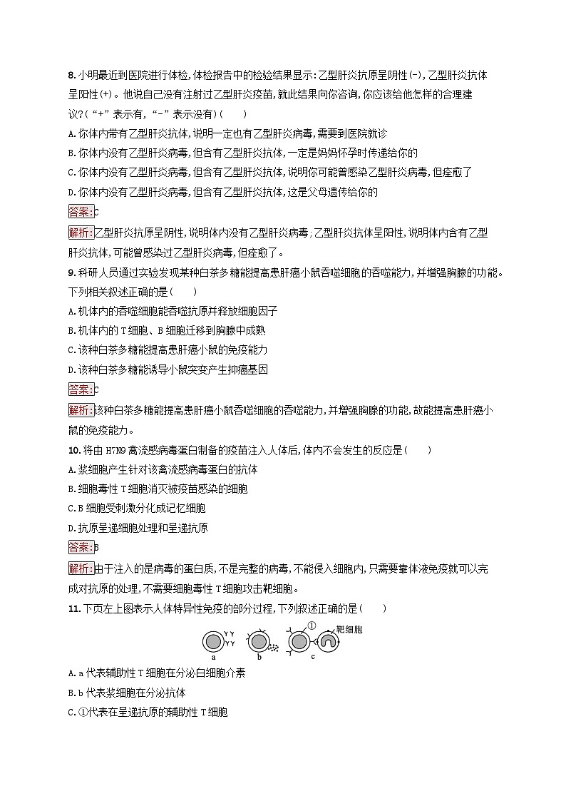 新教材适用2023年高中生物第4章免疫调节测评新人教版选择性必修103
