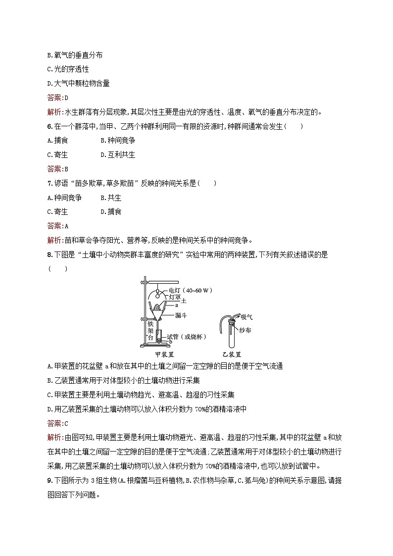 新教材适用2023年高中生物第2章群落及其演替第1节群落的结构课后习题新人教版选择性必修202