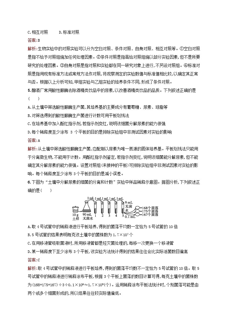 新教材适用2023年高中生物第1章发酵工程第2节微生物的培养技术及应用第2课时微生物的选择培养和计数课后习题新人教版选择性必修3第2页