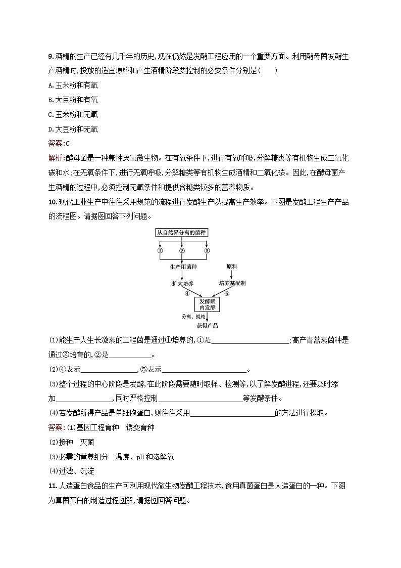 新教材适用2023年高中生物第1章发酵工程第3节发酵工程及其应用课后习题新人教版选择性必修3第3页