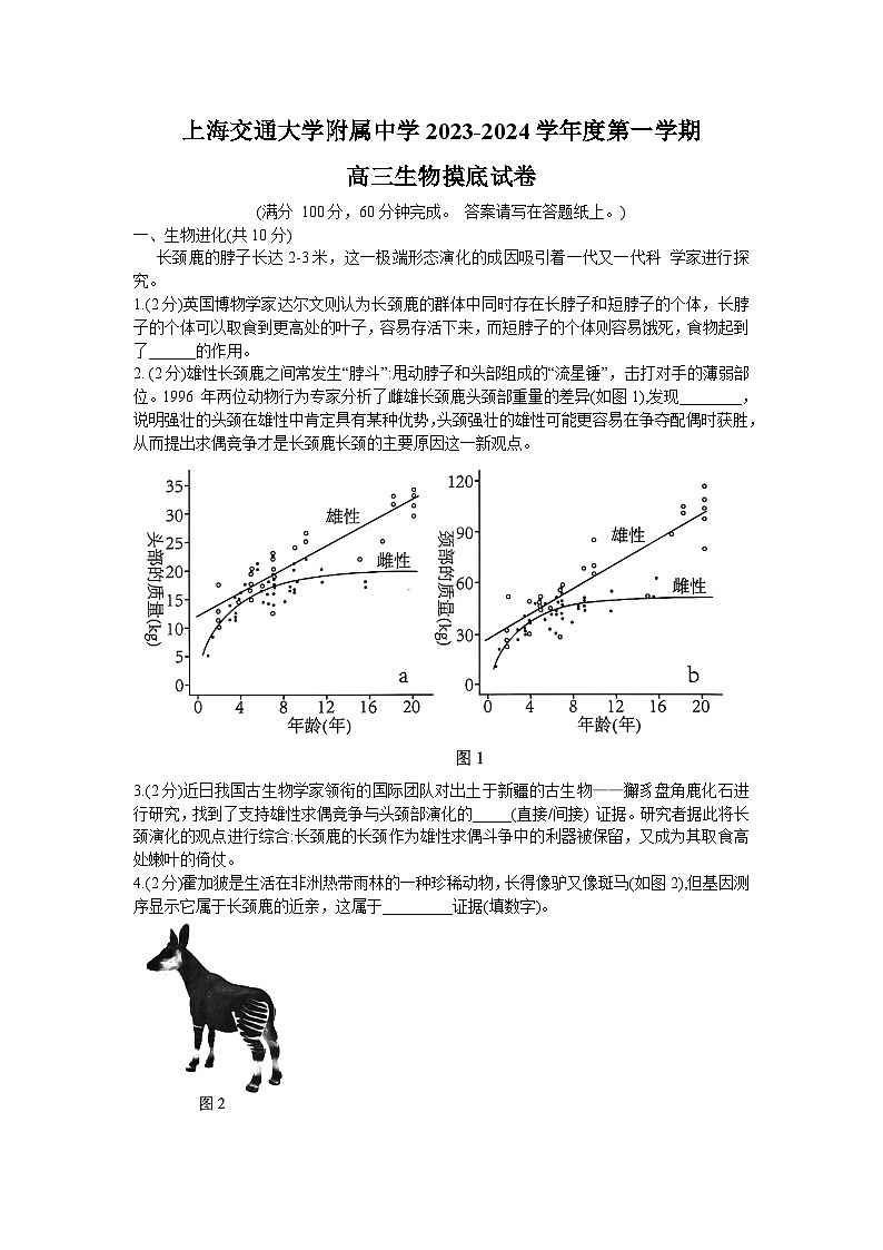 上海交通大学附属中学2023-2024学年高三上学期开学摸底考试生物试题第1页