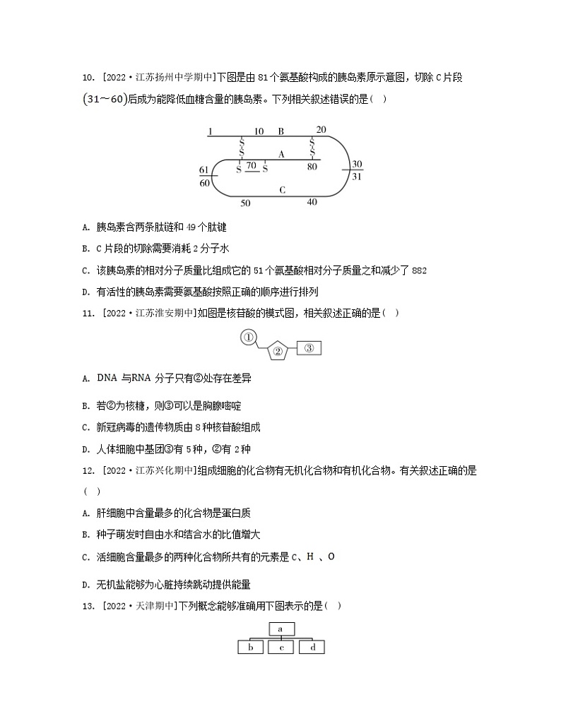 江苏专版2023_2024学年新教材高中生物第一章细胞的分子组成测评苏教版必修103