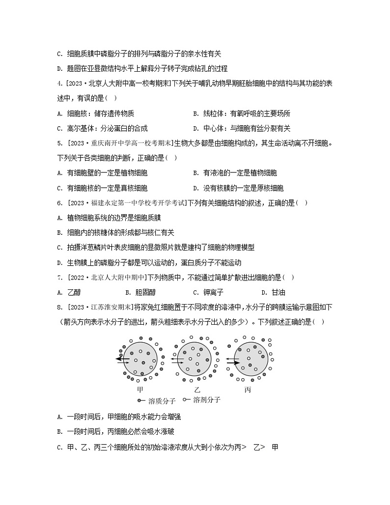 江苏专版2023_2024学年新教材高中生物第二章细胞的结构和生命活动测评苏教版必修102