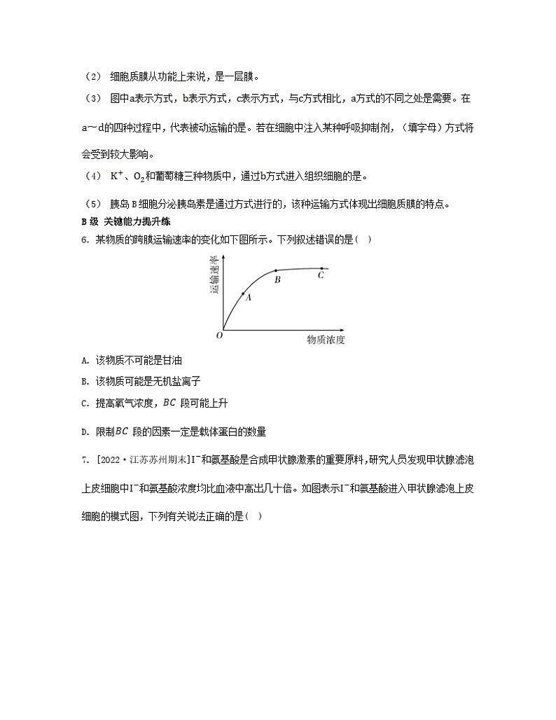 江苏专版2023_2024学年新教材高中生物第二章细胞的结构和生命活动第三节物质进出细胞的运输方式第二课时被动运输主动运输及细胞的胞吞和胞吐分层作业苏教版必修102