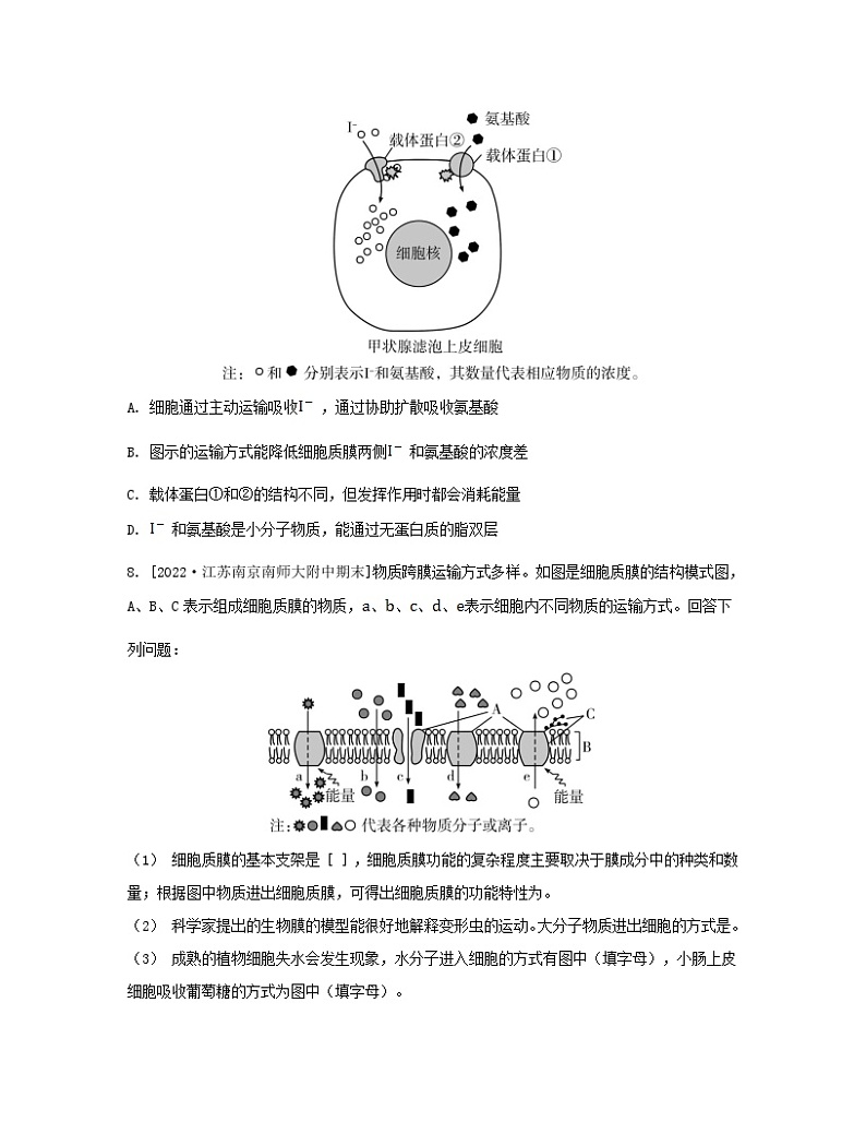 江苏专版2023_2024学年新教材高中生物第二章细胞的结构和生命活动第三节物质进出细胞的运输方式第二课时被动运输主动运输及细胞的胞吞和胞吐分层作业苏教版必修103
