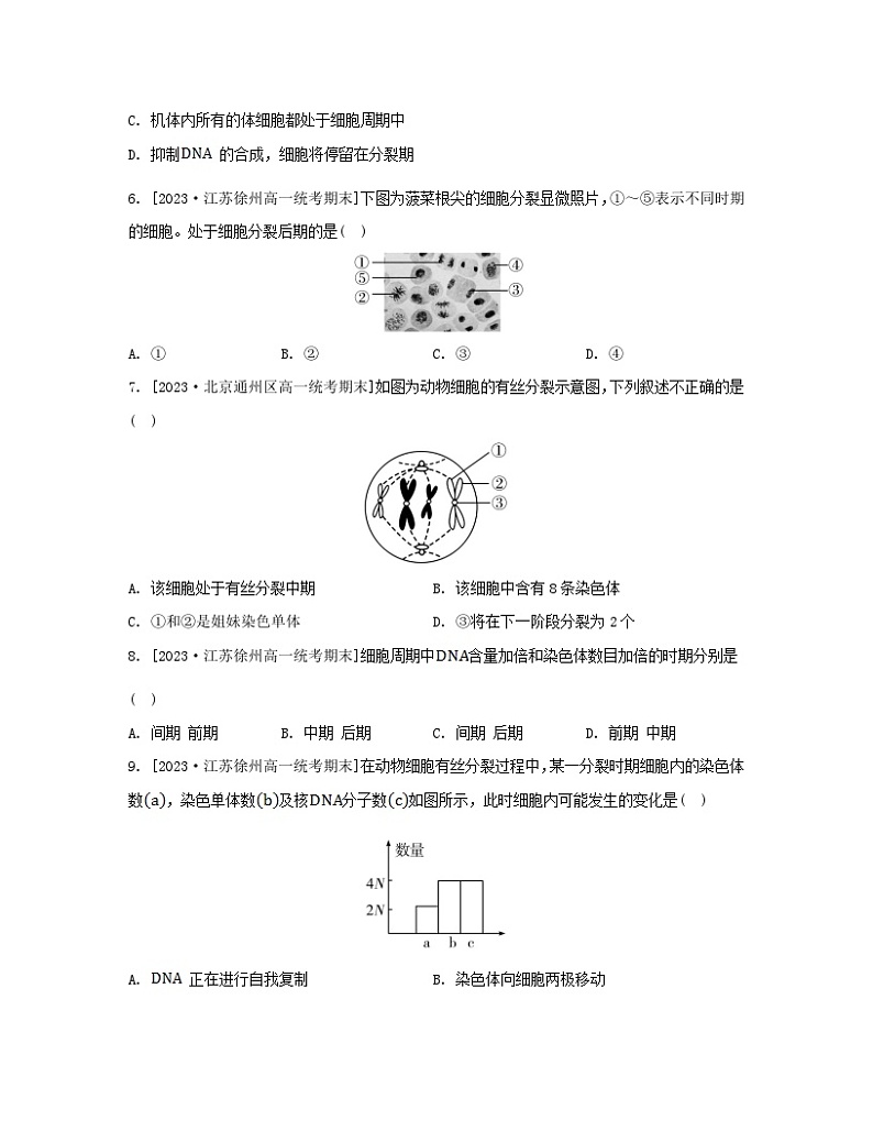 江苏专版2023_2024学年新教材高中生物第四章细胞增殖分化衰老和死亡第一节细胞增殖第一课时细胞增殖与动物细胞的有丝分裂分层作业苏教版必修1第3页