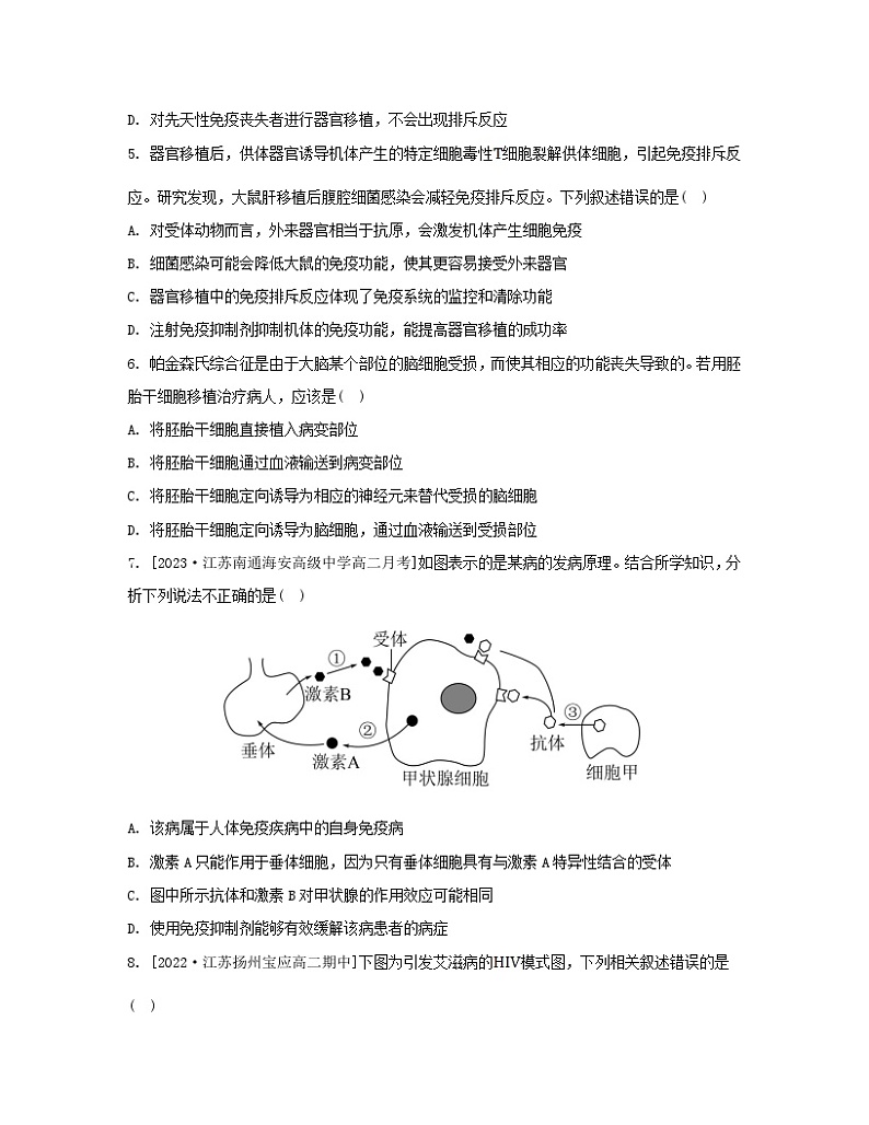 江苏专版2023_2024学年新教材高中生物第三章人的免疫调节与稳态第二节人体免疫功能异常分层作业苏教版选择性必修1第2页