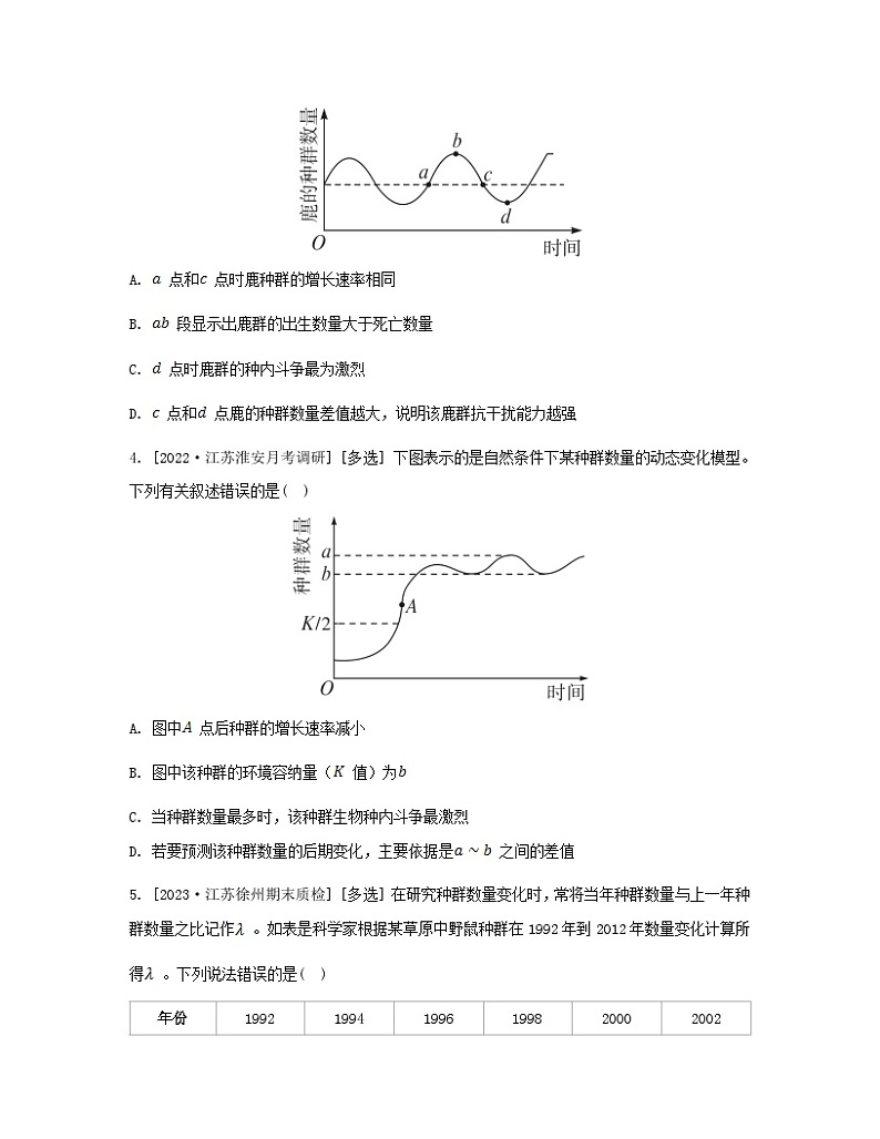 江苏专版2023_2024学年新教材高中生物第一章种群第一节种群的特征第二课时种群数量变化的数学模型分层作业苏教版选择性必修202