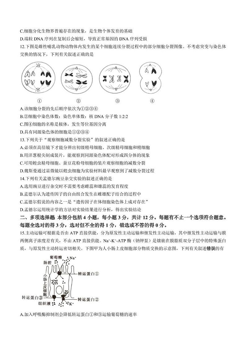 江苏省镇江市丹阳市2023-2024高三上学期开学生物试卷及答案03